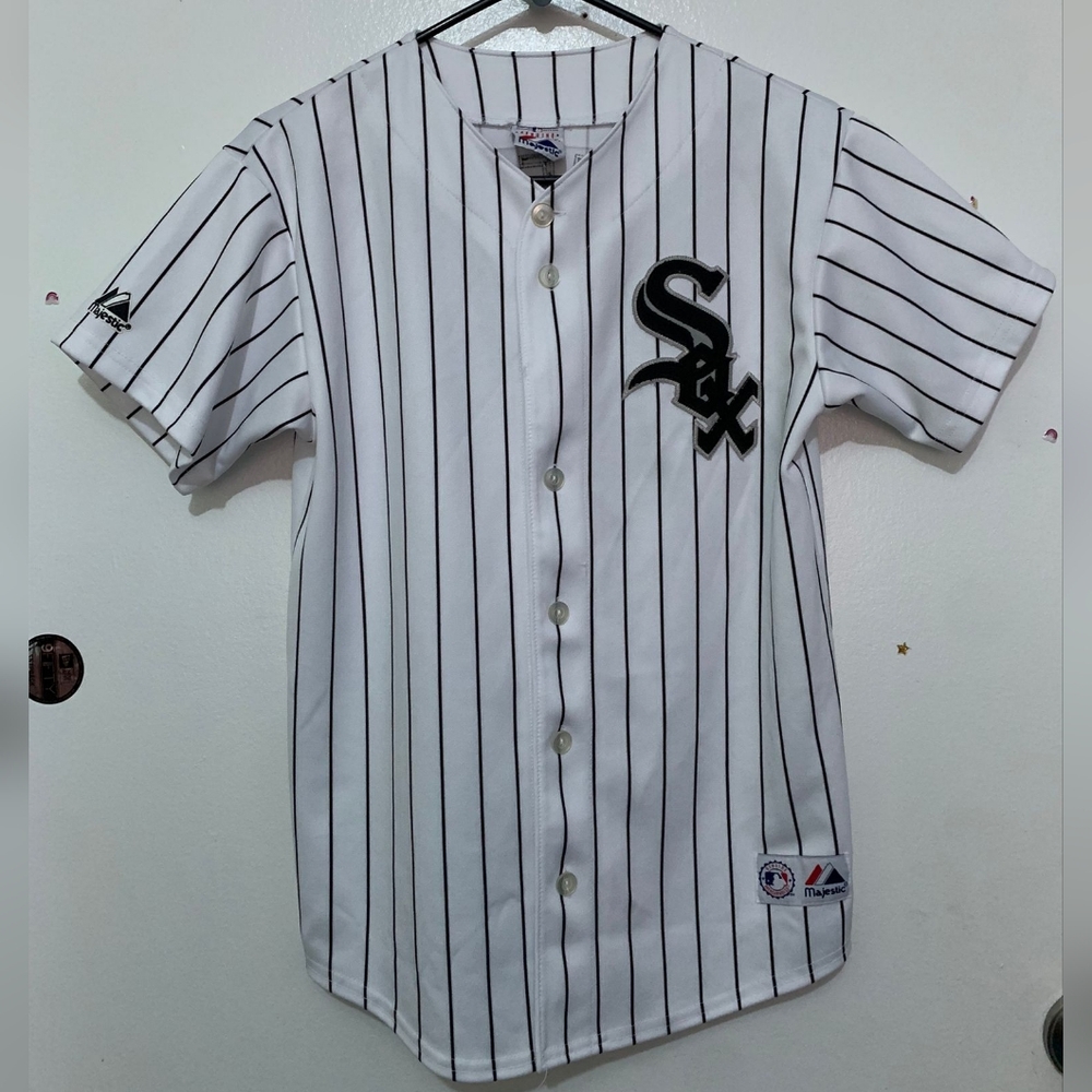 Majestic White and Black Striped Jersey